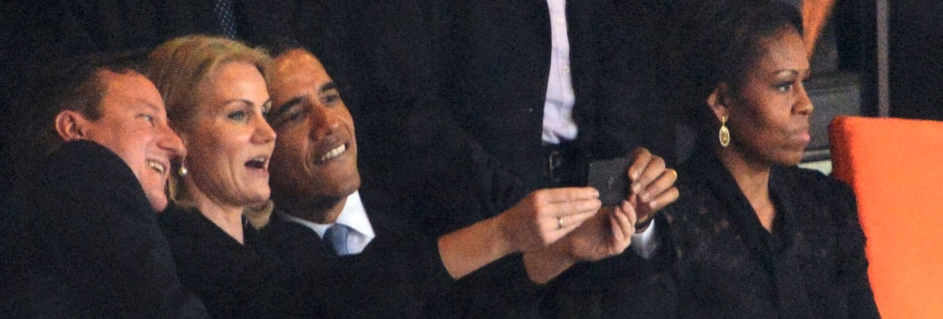 Det berømte selfe med David Cameron, Helle Thorning-Schmidt og Barack Obama.